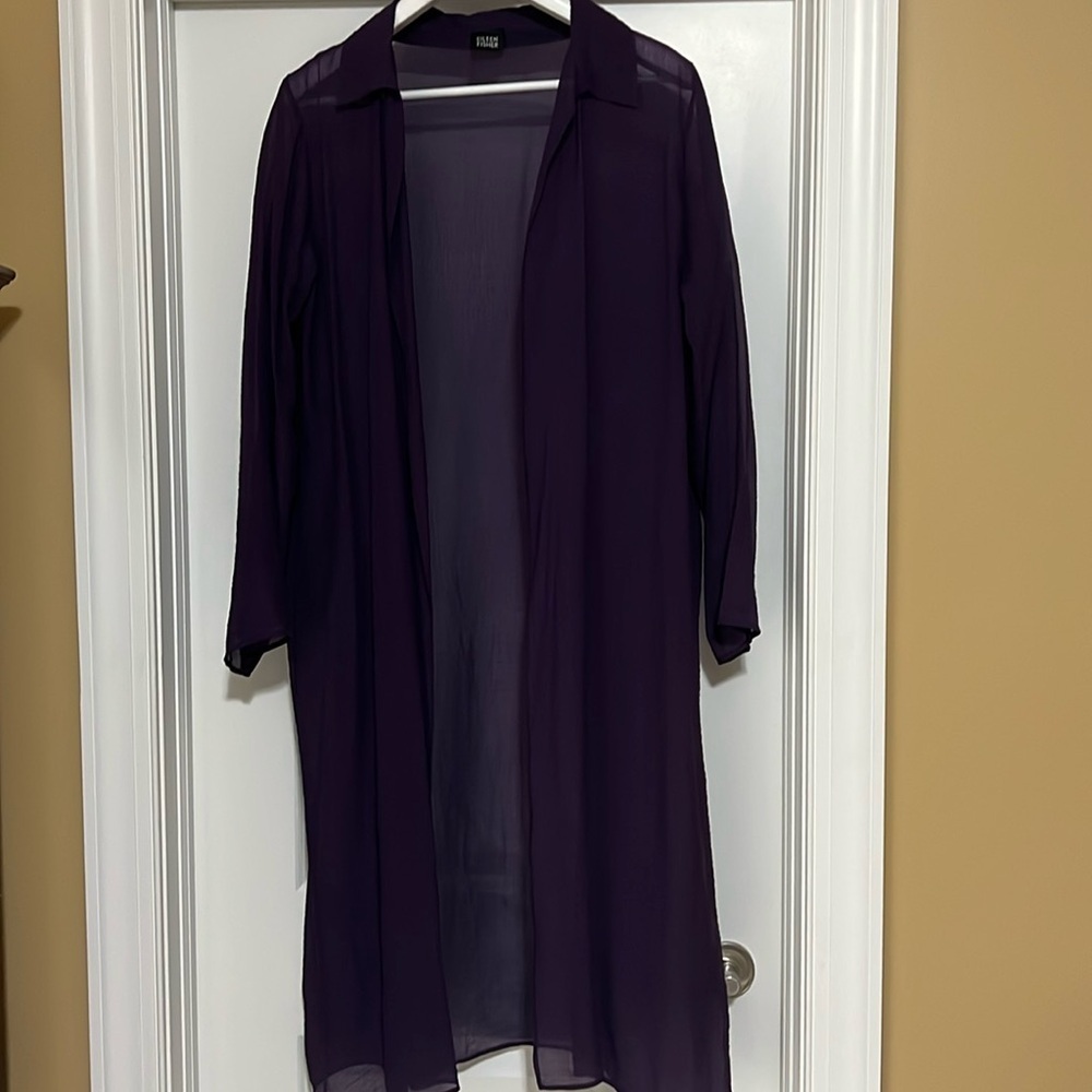 Fabulous Eileen Fisher Silk Ensemble. Long Sheath dress with long Sheer coat. - Picture 4 of 9